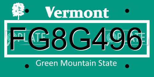 FG8G496 Vermont License Plate