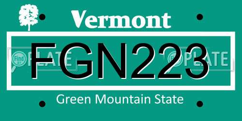FGN223 Vermont License Plate