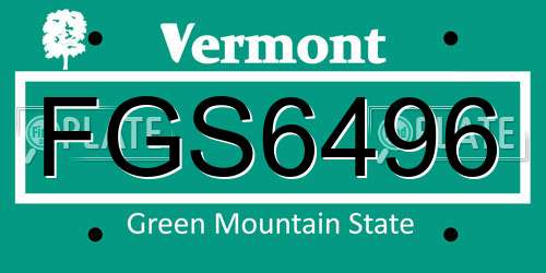 FGS6496 Vermont License Plate