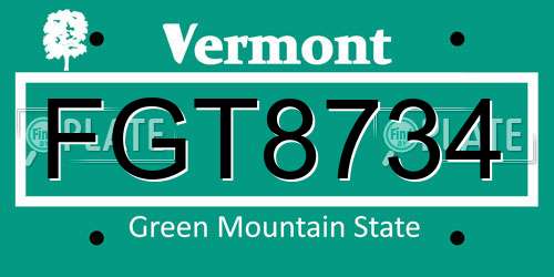 FGT8734 Vermont License Plate