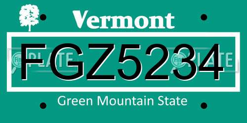 FGZ5234 Vermont License Plate