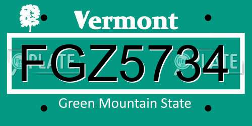 FGZ5734 Vermont License Plate