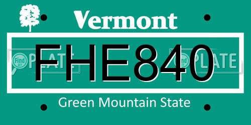 FHE840 Vermont License Plate