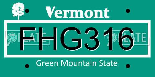 FHG316 Vermont License Plate