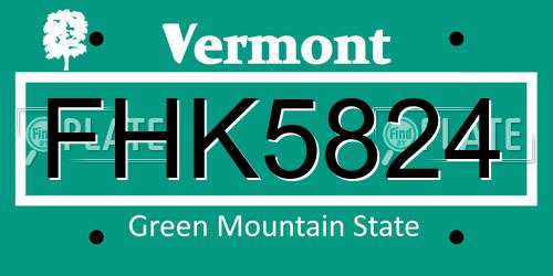 FHK5824 Vermont License Plate