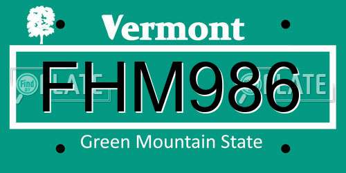 FHM986 Vermont License Plate