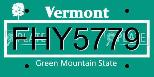 FHY5779 Vermont License Plate