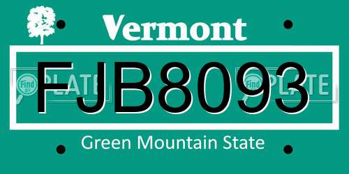 FJB8093 Vermont License Plate
