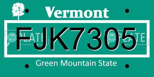 FJK7305 Vermont License Plate