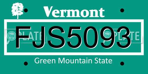 FJS5093 Vermont License Plate