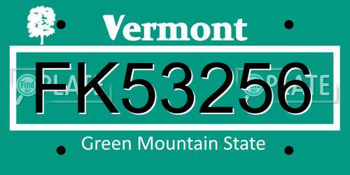 FK53256 Vermont License Plate