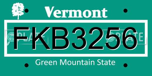 FKB3256 Vermont License Plate