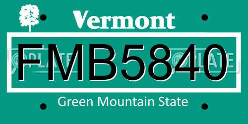 FMB5840 Vermont License Plate