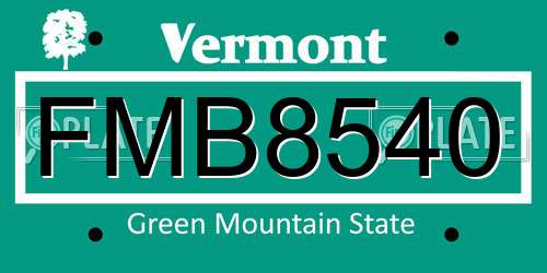 FMB8540 Vermont License Plate
