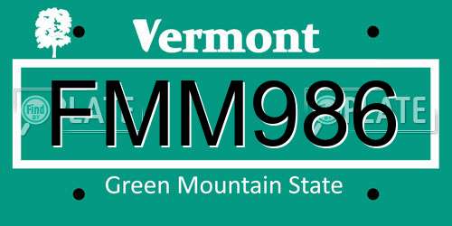 FMM986 Vermont License Plate