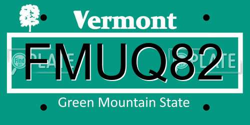 FMUQ82 Vermont License Plate