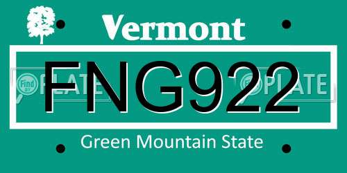 FNG922 Vermont License Plate