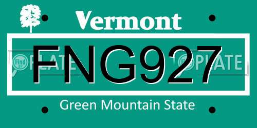 FNG927 Vermont License Plate