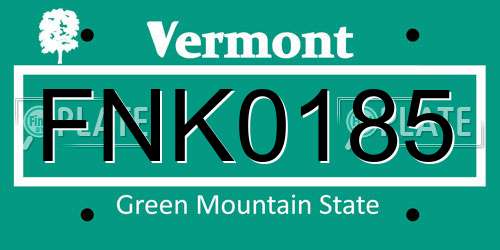 FNK0185 Vermont License Plate