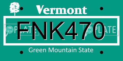FNK470 Vermont License Plate