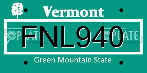 FNL940 Vermont License Plate