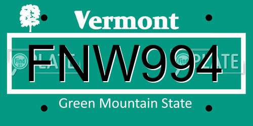 FNW994 Vermont License Plate