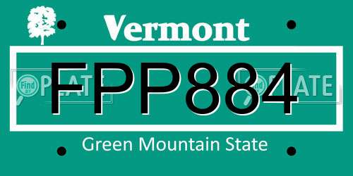 FPP884 Vermont License Plate