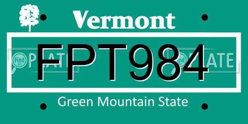 FPT984 Vermont License Plate