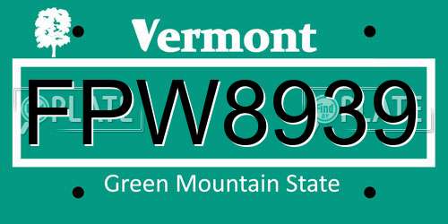 FPW8939 Vermont License Plate