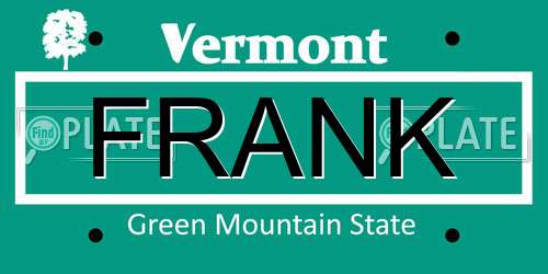 FRANK Vermont License Plate