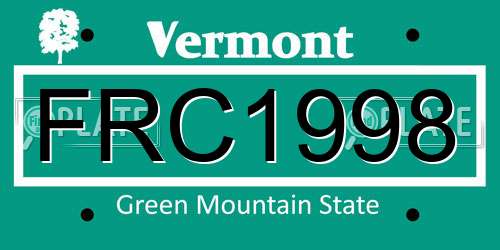 FRC1998 Vermont License Plate