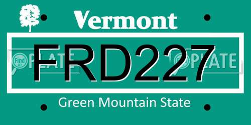 FRD227 Vermont License Plate