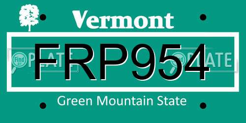 FRP954 Vermont License Plate