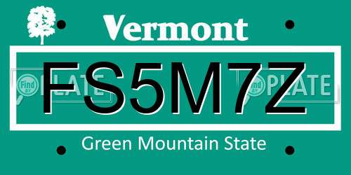 FS5M7Z Vermont License Plate