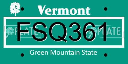 FSQ361 Vermont License Plate