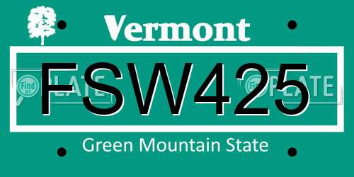 FSW425 Vermont License Plate