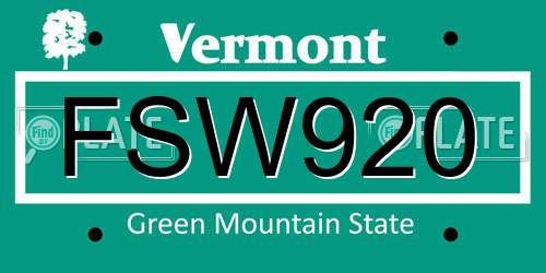 FSW920 Vermont License Plate