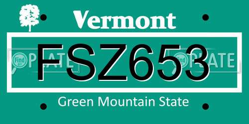 FSZ653 Vermont License Plate