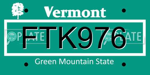 FTK976 Vermont License Plate