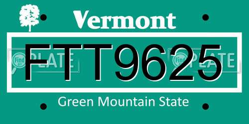 FTT9625 Vermont License Plate