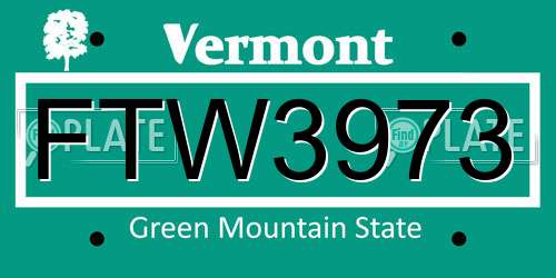 FTW3973 Vermont License Plate