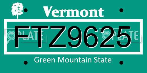 FTZ9625 Vermont License Plate
