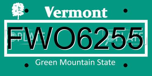 FWO6255 Vermont License Plate