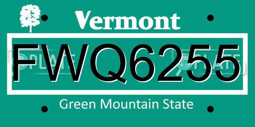 FWQ6255 Vermont License Plate