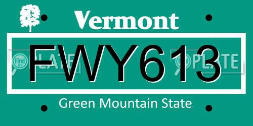 FWY613 Vermont License Plate