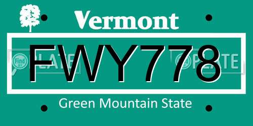 FWY778 Vermont License Plate