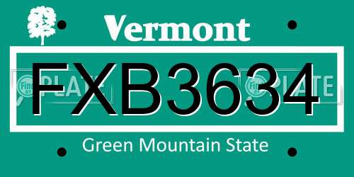 FXB3634 Vermont License Plate