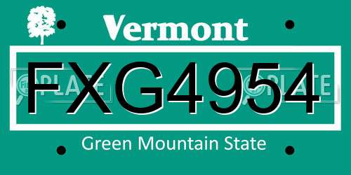 FXG4954 Vermont License Plate