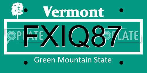 FXIQ87 Vermont License Plate