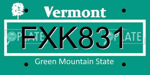 FXK831 Vermont License Plate